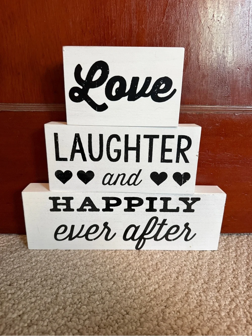 Love Laughter and Happily Ever After White Table/Wall Decor